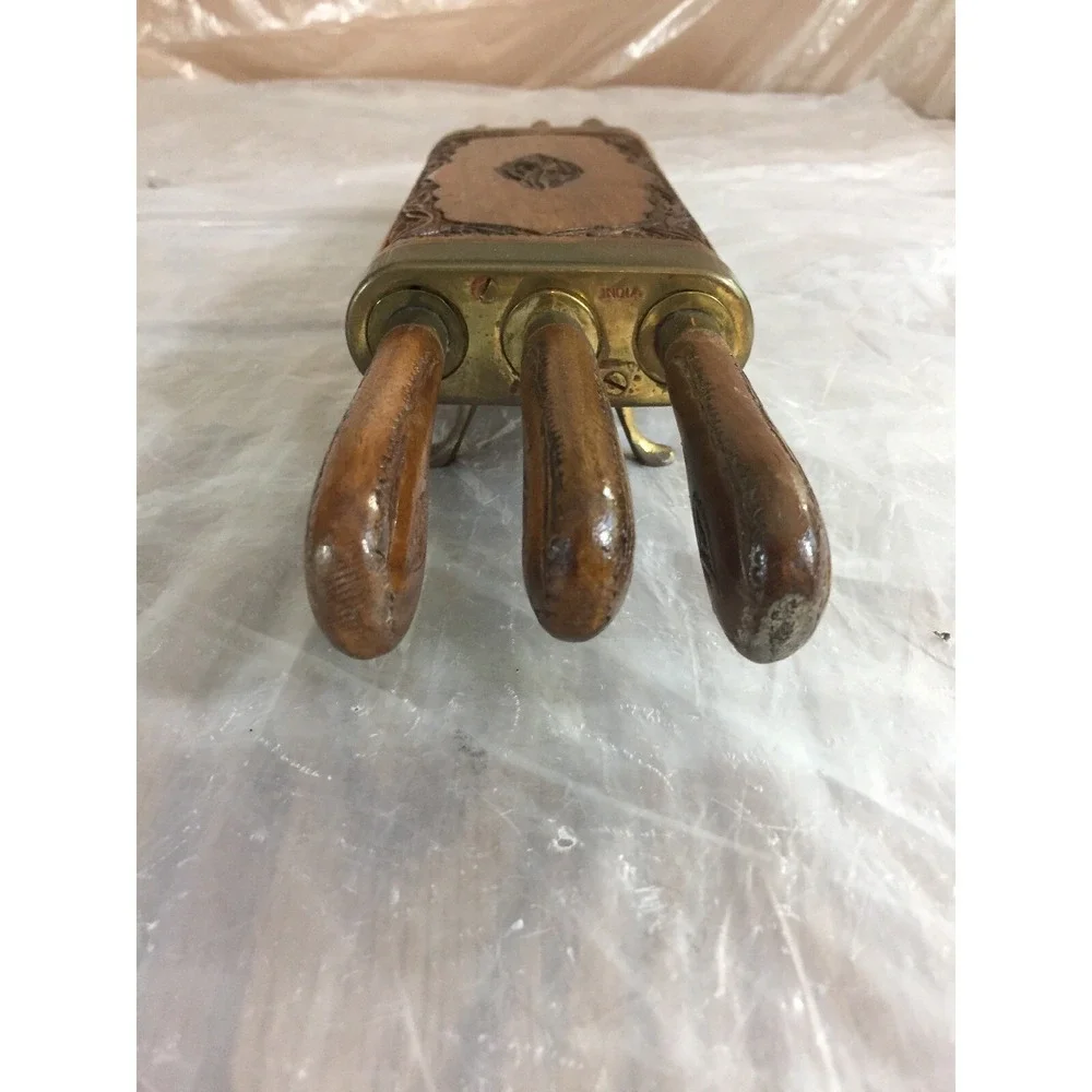 Vintage MCM Handcrafted Wooden Knife Set India 6pc Carved‎ Handles Wood Box Folk